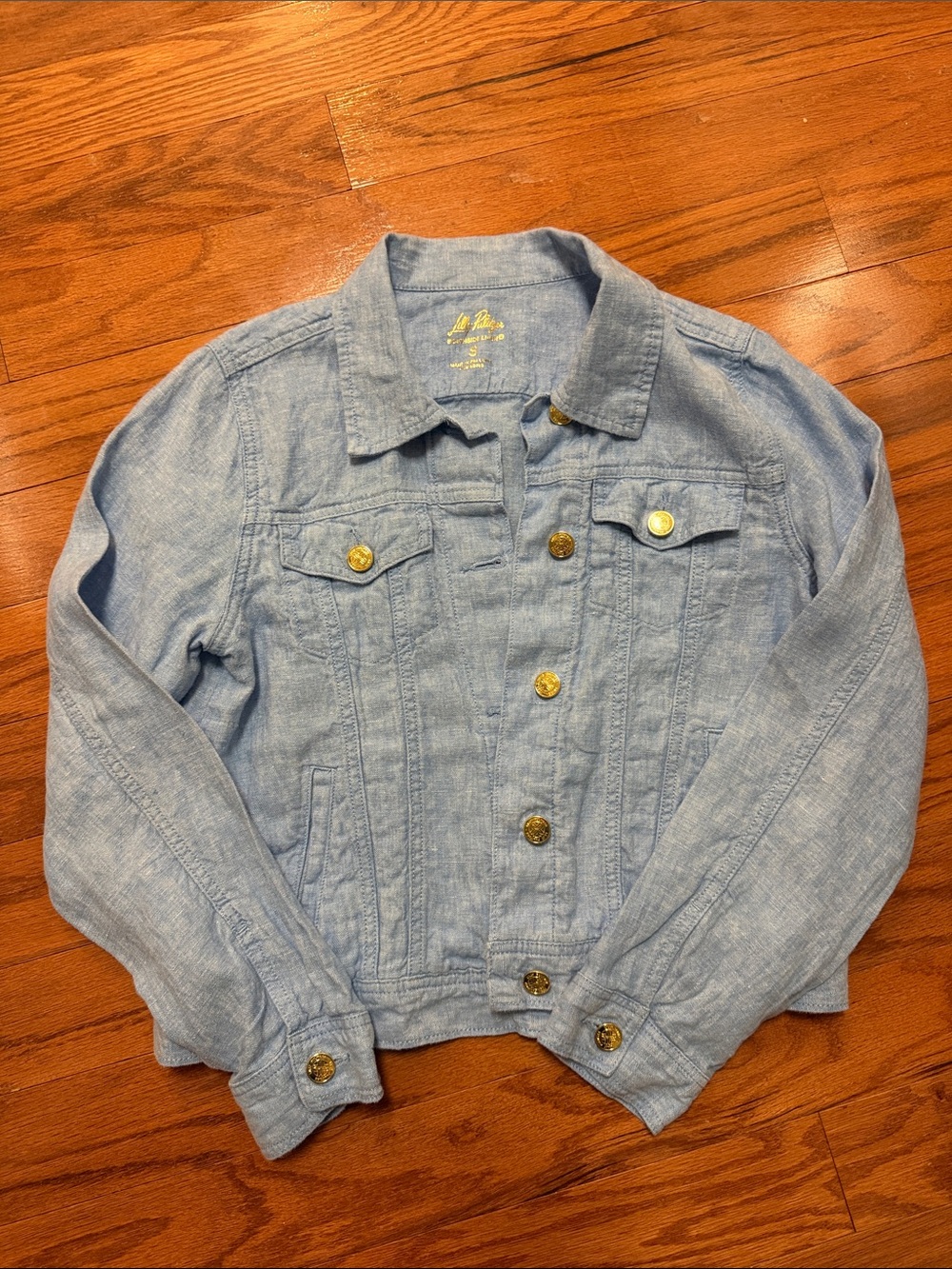Lilly Pulitzer Light Blue Denim Jacket with Gold Buttons